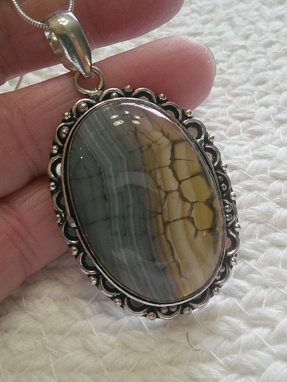 Beautiful BOTSWANA AGATE Handmade Sterling 925 Pendant/Chain #198F